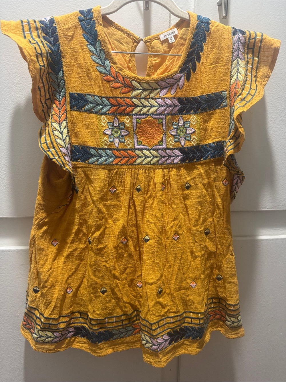 Yellow Embroidered Peasant Top